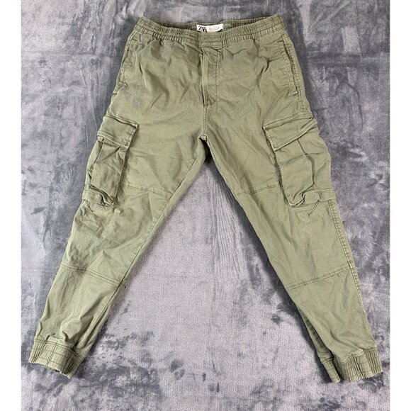 Zara Men's Green Cargo Pants Size 32 Denimwear Military Style - Picture 1 of 10